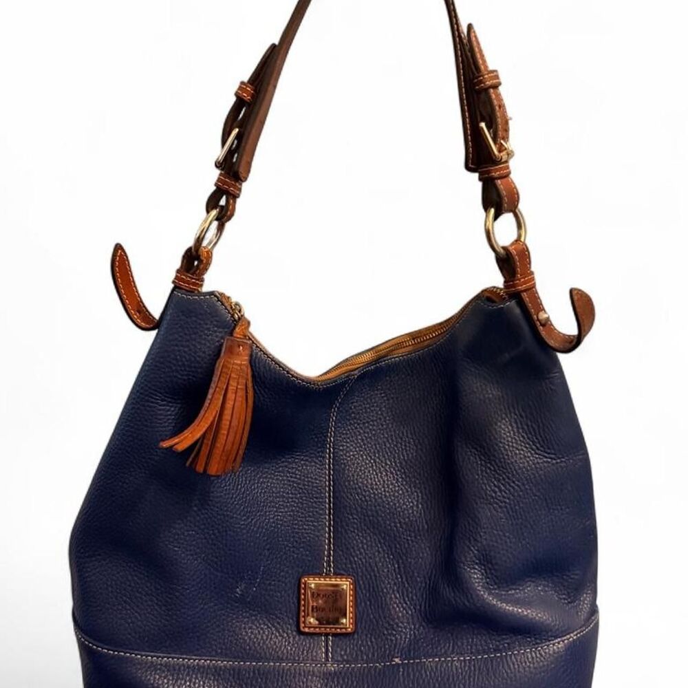 Dooney & Bourke Sophie Hobo Navy Pebble Grain Leather Shoulder Bag Tassel